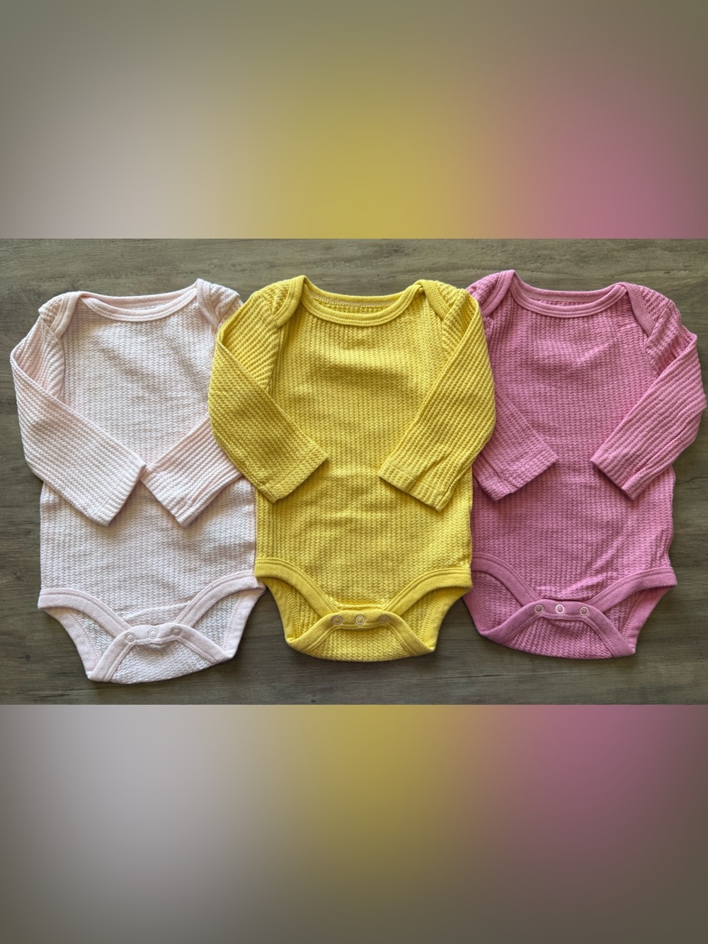 cloud island Long-Sleeve Waffle Knit Baby Bodysuits - Yellow, Pink, Cream
